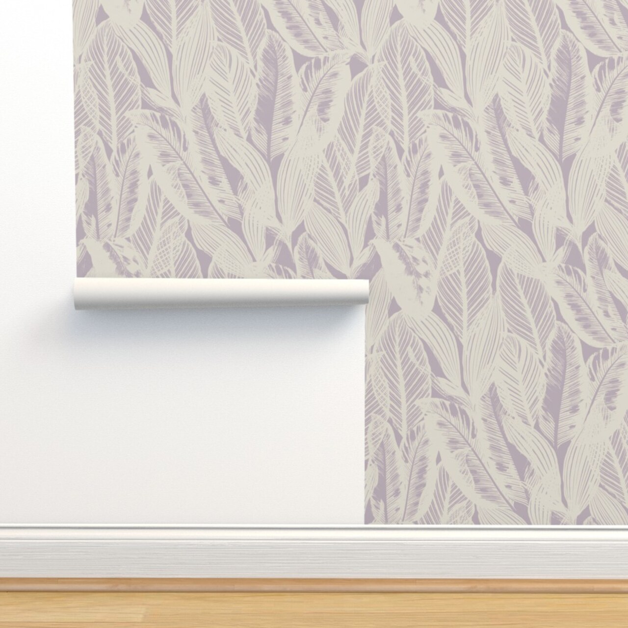 Banana Leaves Lavender Cream Large Scale Minimal Botanical Abstract Tropical Light Purple Custom Removable Wallpaper by Spoonflower Peel & Stick Wallpaper 2FT Wide